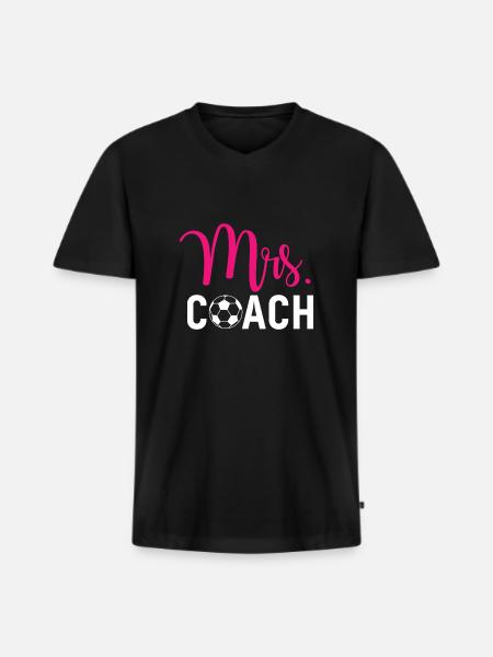 Frau Trainer Frauenfußball Futbol - Männer Premium Bio T-Shirt mit V-Ausschnitt - Schwarz