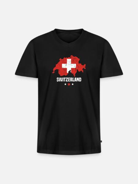 Schweiz Flagge Schweizer - Männer Premium Bio T-Shirt mit V-Ausschnitt - Schwarz