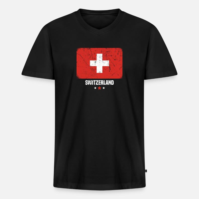 Schweiz Flagge Schweizer - Männer Premium Bio T-Shirt mit V-Ausschnitt - Schwarz