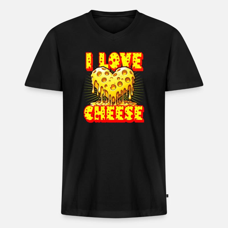 Ich liebe Käse - Männer Premium Bio T-Shirt mit V-Ausschnitt - Schwarz