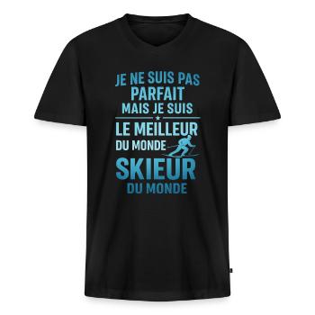 Le meilleur skieur du monde Ski Montagne Skieur - T-shirt encolure en V Premium bio Homme - noir - Devant - Nico (187cm)