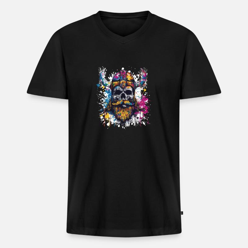 Wikinger Totenkopf - Männer Premium Bio T-Shirt mit V-Ausschnitt - Schwarz