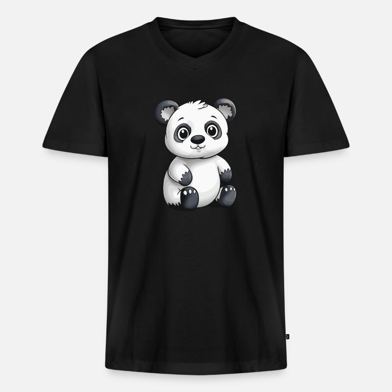 Panda Tier - Männer Premium Bio T-Shirt mit V-Ausschnitt - Schwarz