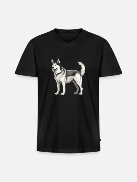 Husky Dog - Men's Premium Organic T-shirt with V-neck - black