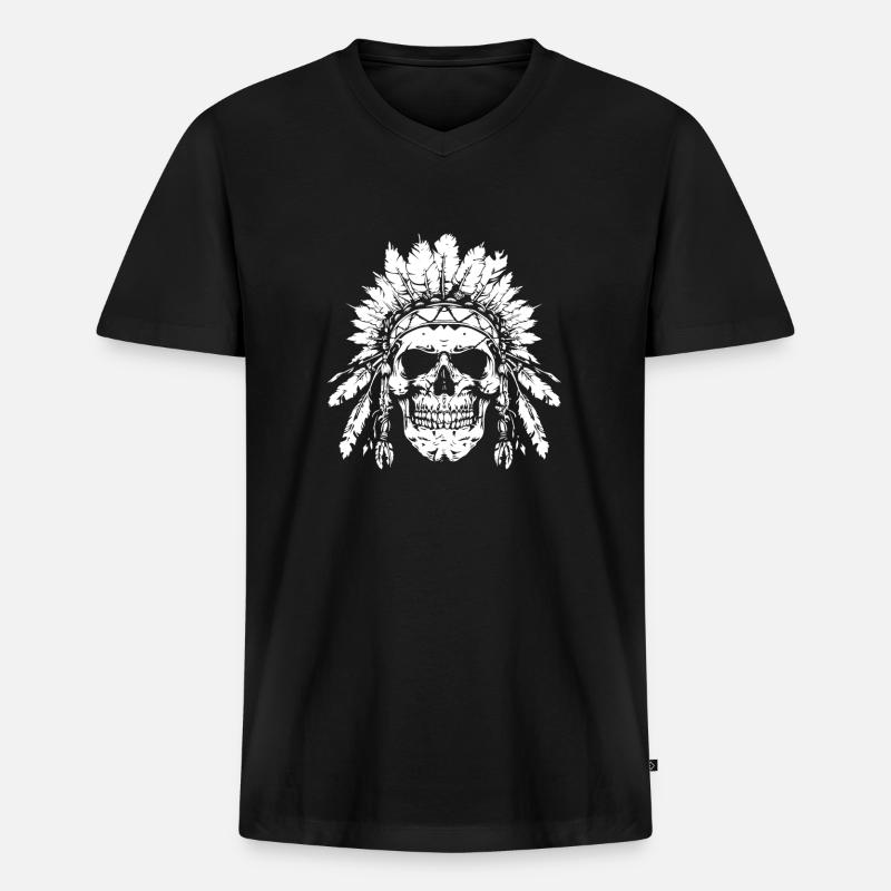 Häuptling Totenkopf - Männer Premium Bio T-Shirt mit V-Ausschnitt - Schwarz