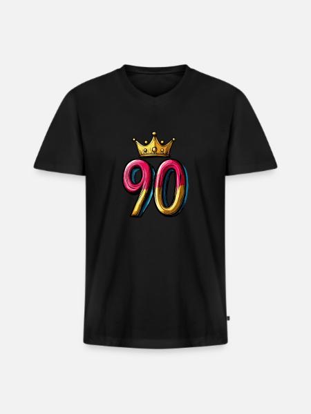 90 Zahl Krone - Männer Premium Bio T-Shirt mit V-Ausschnitt - Schwarz