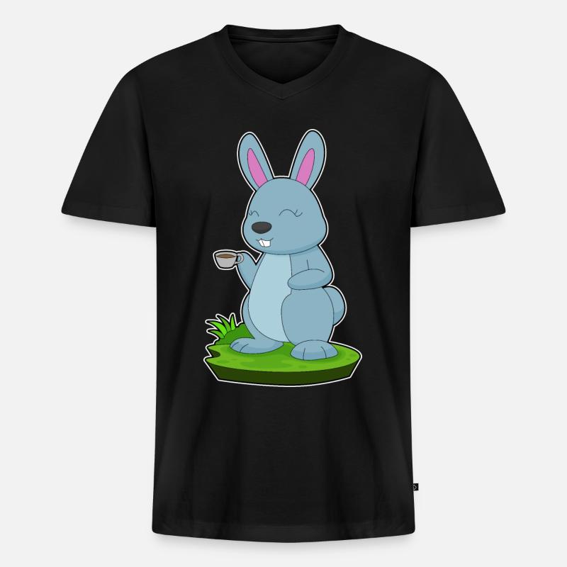 Hase Kaffee Tasse - Männer Premium Bio T-Shirt mit V-Ausschnitt - Schwarz