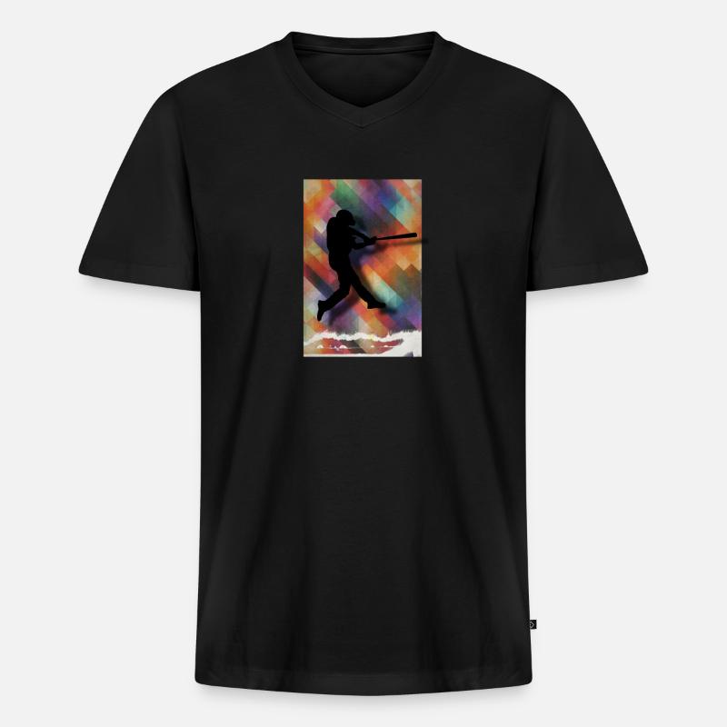 Baseball Baseballspieler bunt | Geschenk - Männer Premium Bio T-Shirt mit V-Ausschnitt - Schwarz