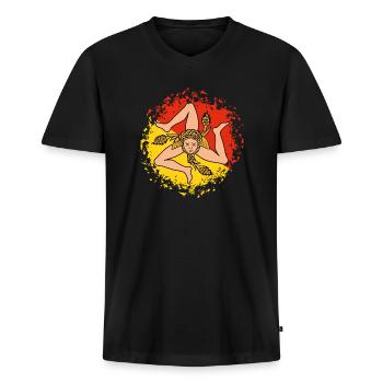Sicile Drapeau Italie Palermo Trinacria Italia - T-shirt encolure en V Premium bio Homme - noir - Devant - Nico (187cm)