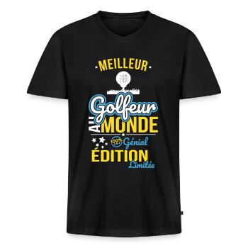 World's Best Golfer - 100% Awesome - Men's Premium Organic T-shirt with V-neck - black - Front - Nico (187cm)