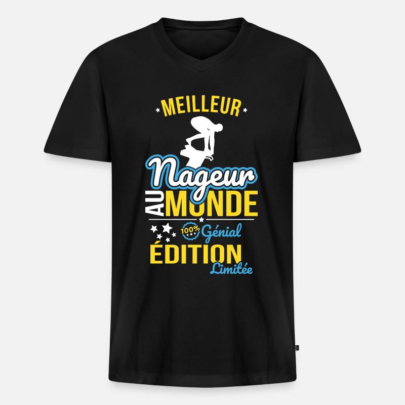 Weltbester Schwimmer - 100% genial - Männer Premium Bio T-Shirt mit V-Ausschnitt - Schwarz