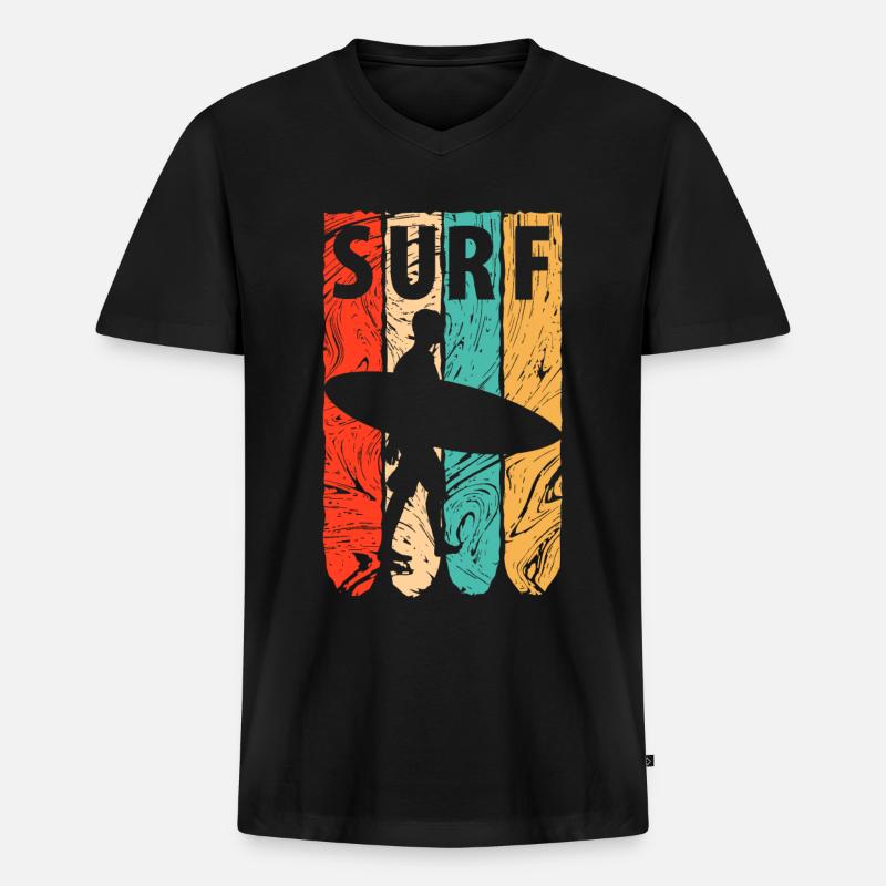 Surfer Surfbrett - Männer Premium Bio T-Shirt mit V-Ausschnitt - Schwarz