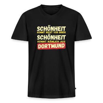 Schönheit kommt aus Dortmund - Männer Premium Bio T-Shirt mit V-Ausschnitt - Schwarz - Vorne - Nico (187cm)