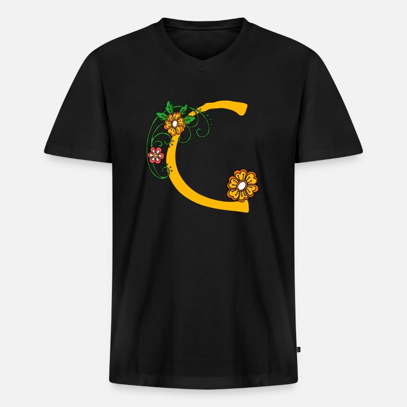 blume30 c - Männer Premium Bio T-Shirt mit V-Ausschnitt - Schwarz