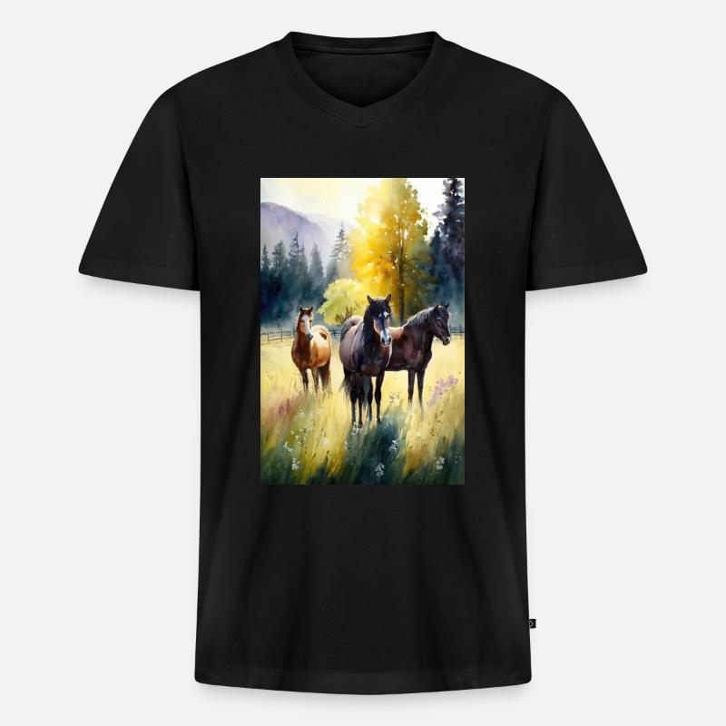 Pferd - Männer Premium Bio T-Shirt mit V-Ausschnitt - Schwarz