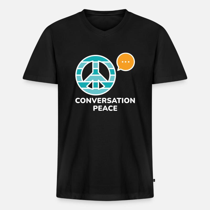 Konversation Frieden - Männer Premium Bio T-Shirt mit V-Ausschnitt - Schwarz