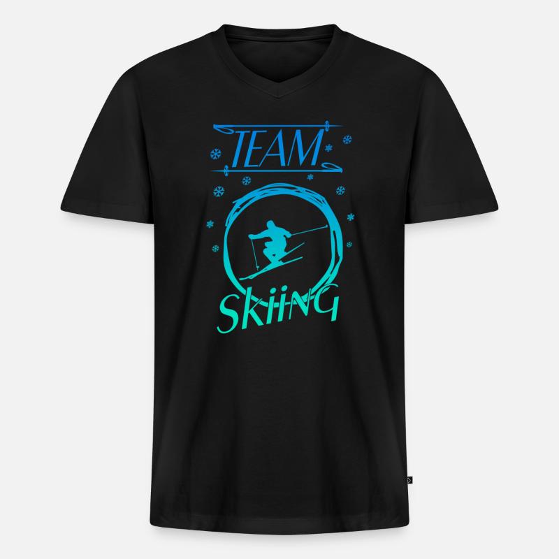 team skiing - Männer Premium Bio T-Shirt mit V-Ausschnitt - Schwarz