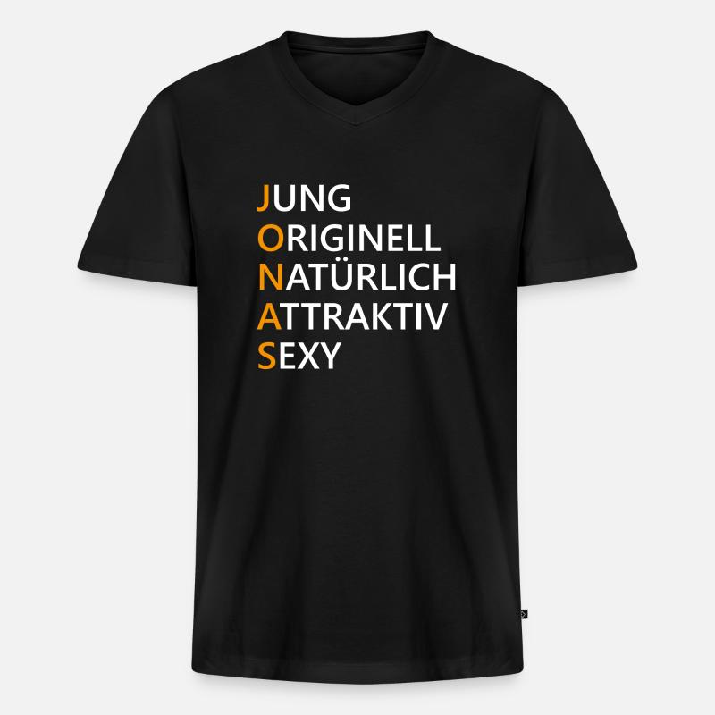 Jonas Name Geschenk - Männer Premium Bio T-Shirt mit V-Ausschnitt - Schwarz