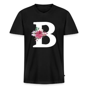 Lettre b floral - T-shirt encolure en V Premium bio Homme - noir - Devant - Nico (187cm)
