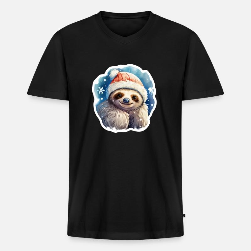 Weihnachtsfaultier - Männer Premium Bio T-Shirt mit V-Ausschnitt - Schwarz
