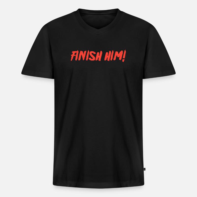 Finish Him - Männer Premium Bio T-Shirt mit V-Ausschnitt - Schwarz
