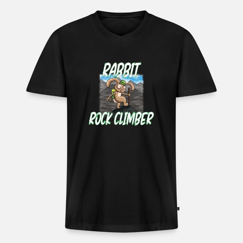 RABBIT ROCK CLIMBER - Männer Premium Bio T-Shirt mit V-Ausschnitt - Schwarz