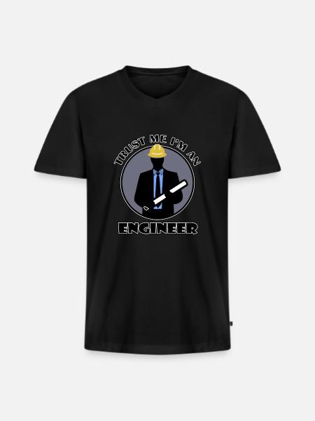 Tro på mig, jeg er ingeniør - med tegning og dragt - Premium økologisk T-shirt med V-hals til mænd - sort