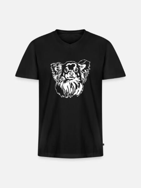 Langhåret Chihuahua Hundeportræt Hunde Wilsigns - Premium økologisk T-shirt med V-hals til mænd - sort