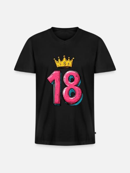 18 Zahl Krone - Männer Premium Bio T-Shirt mit V-Ausschnitt - Schwarz
