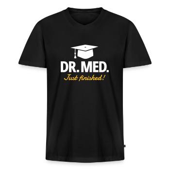 Dr. med. - Doktorhut - Männer Premium Bio T-Shirt mit V-Ausschnitt - Schwarz - Vorne - Nico (187cm)