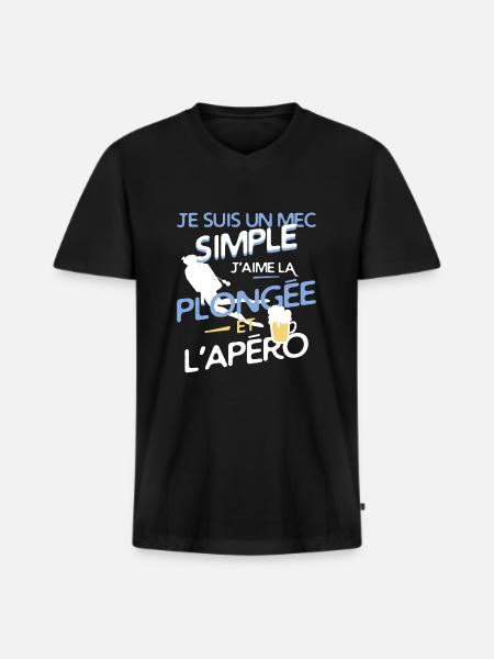 Plongée - Un mec simple - T-shirt encolure en V Premium bio Homme - noir
