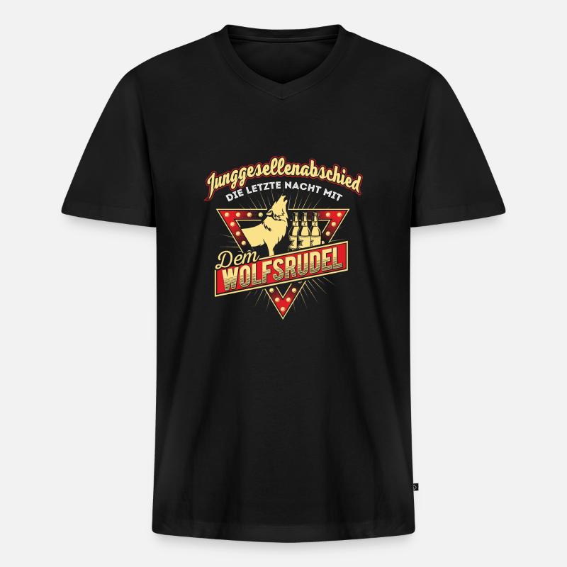 Junggesellenabschied Wolf JGA - Männer Premium Bio T-Shirt mit V-Ausschnitt - Schwarz