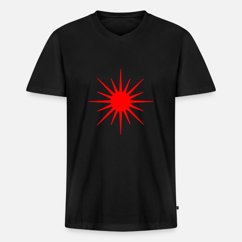 Rotes Sonnensymbol - Männer Premium Bio T-Shirt mit V-Ausschnitt - Schwarz