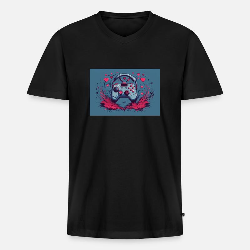 einen Gaming-Controller - Männer Premium Bio T-Shirt mit V-Ausschnitt - Schwarz
