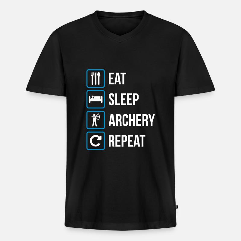 Eat Sleep Archery Repeat - Männer Premium Bio T-Shirt mit V-Ausschnitt - Schwarz
