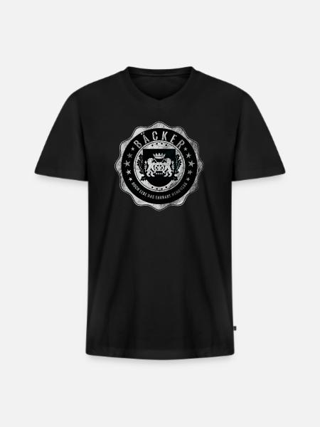 Baker, bakery, craft, guild coat of arms - Men's Premium Organic T-shirt with V-neck - black