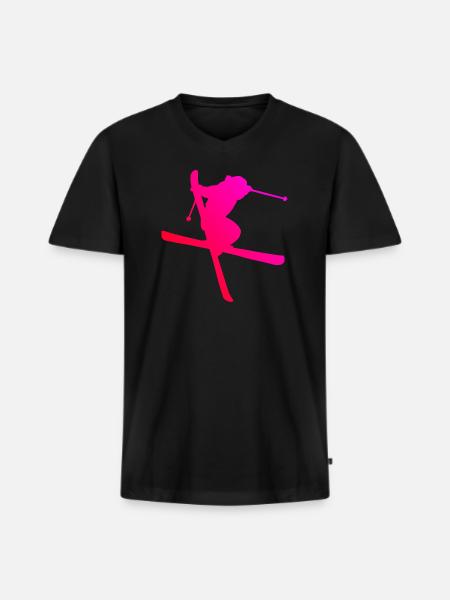 Ski Freestyle Salto de Esquí Pista Masculino - Camiseta ecológica prémium para hombre con cuello de pico - negro