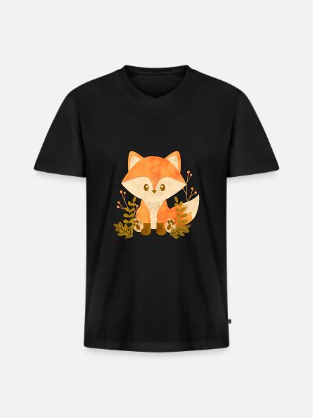 Cute fox - Men's Premium Organic T-shirt with V-neck - black