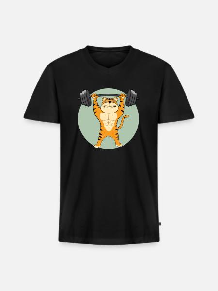 Gym Tiger - Männer Premium Bio T-Shirt mit V-Ausschnitt - Schwarz