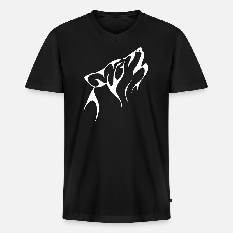 Tribal Wolf - Männer Premium Bio T-Shirt mit V-Ausschnitt - Schwarz
