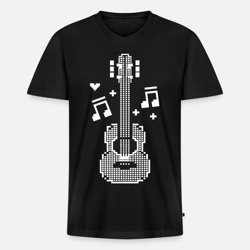 Ukulele Pixel Kunst - Männer Premium Bio T-Shirt mit V-Ausschnitt - Schwarz