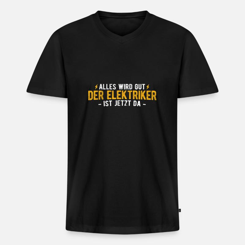 Elektriker Strom Elektrik - Männer Premium Bio T-Shirt mit V-Ausschnitt - Schwarz