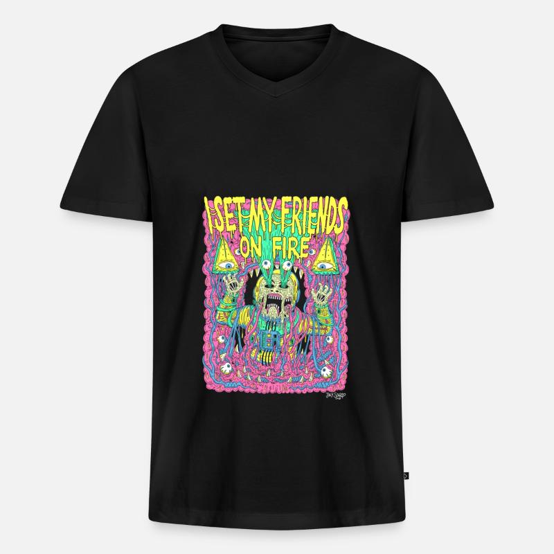 FriendsOnFire - Männer Premium Bio T-Shirt mit V-Ausschnitt - Schwarz