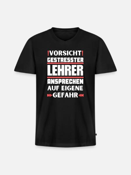 Gestresster Lehrer nicht ansprechen! - Männer Premium Bio T-Shirt mit V-Ausschnitt - Schwarz