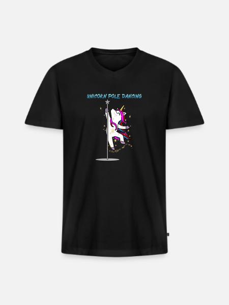 Einhorn Pole Dancing - Männer Premium Bio T-Shirt mit V-Ausschnitt - Schwarz