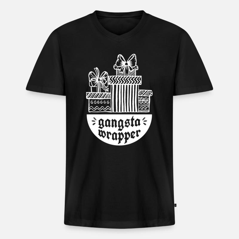 Gangsta Wrapper - Geschenkpapier Verpackung Karton - Männer Premium Bio T-Shirt mit V-Ausschnitt - Schwarz