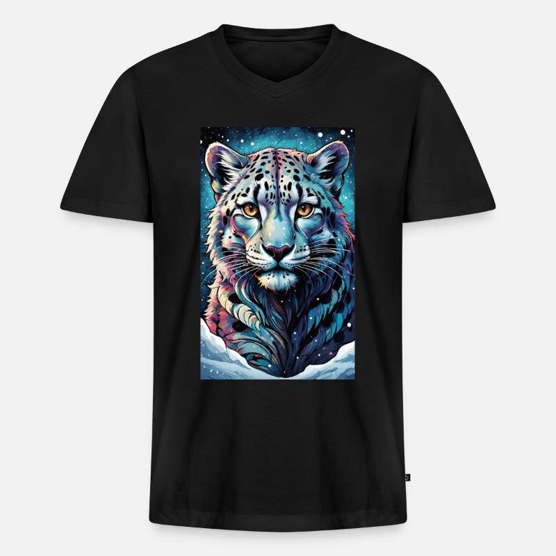 Schneeleopard | Leopard | Raubtier - Männer Premium Bio T-Shirt mit V-Ausschnitt - Schwarz