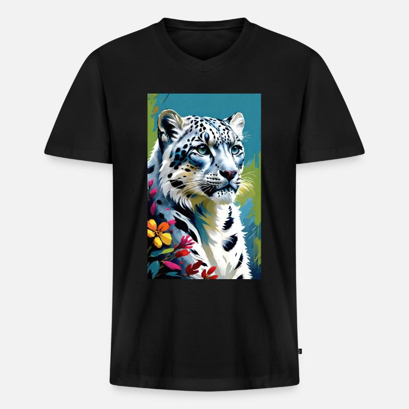 Schneeleopard | Leopard | Raubtier - Männer Premium Bio T-Shirt mit V-Ausschnitt - Schwarz