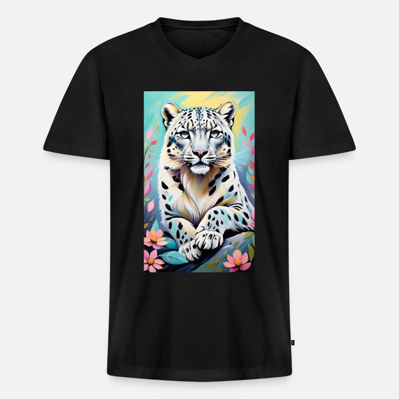 Schneeleopard | Leopard | Raubtier - Männer Premium Bio T-Shirt mit V-Ausschnitt - Schwarz