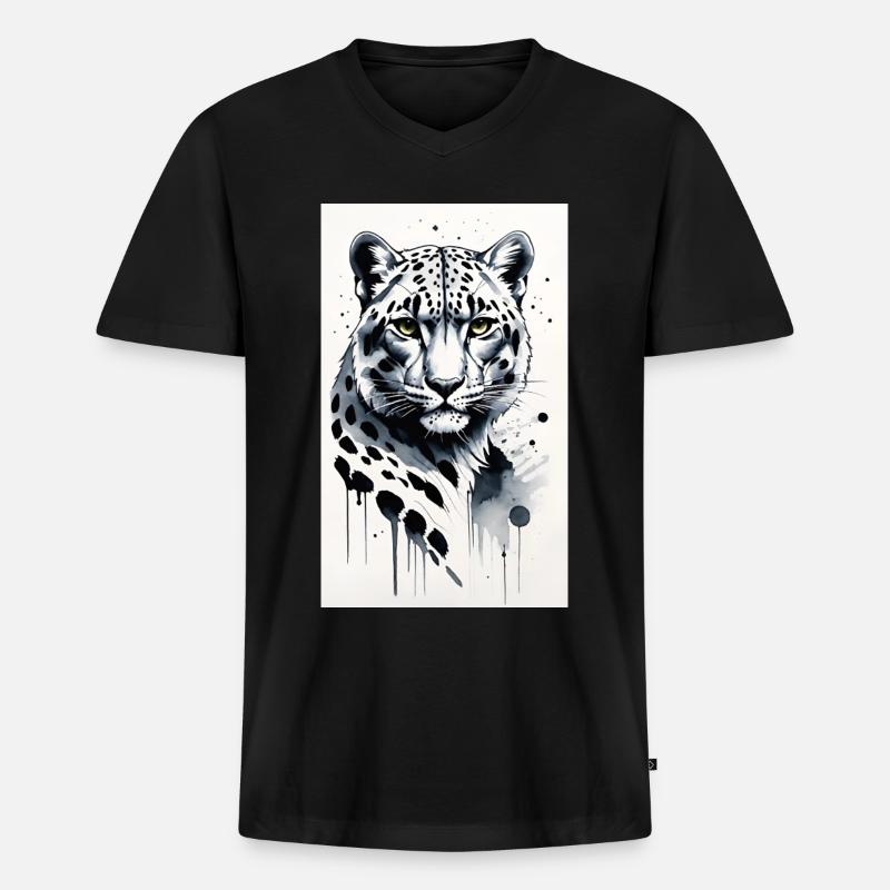 Schneeleopard | Leopard | Raubtier - Männer Premium Bio T-Shirt mit V-Ausschnitt - Schwarz